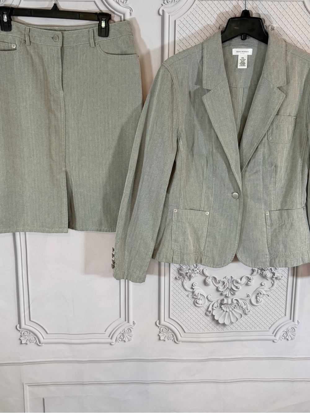 Isaac Mizrahi Target Denim Herringbone 2-Piece Skirt Suit Set Womens XXL Office